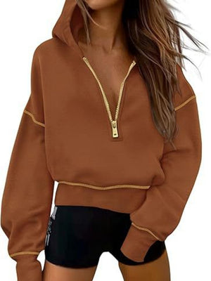 Lapel Splicing Hood Long Sleeve Half Zipper Hoodies