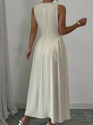 Sleeveless Round Neck Patchwork Solid Color Maxi Dresses