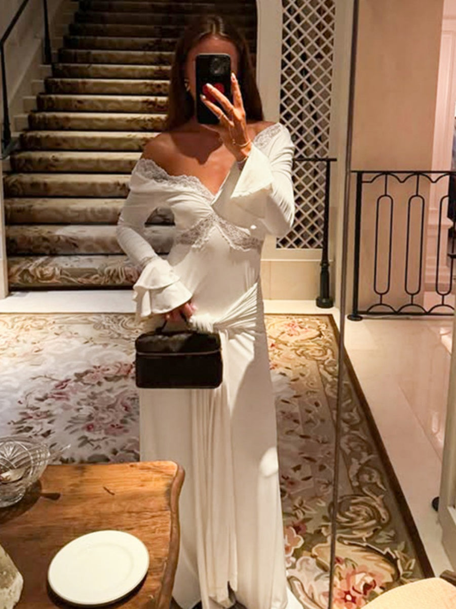 Women's Lace stitching V-neck Maxi Dresses