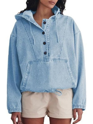 Button-up Pullover Denim Hoodie
