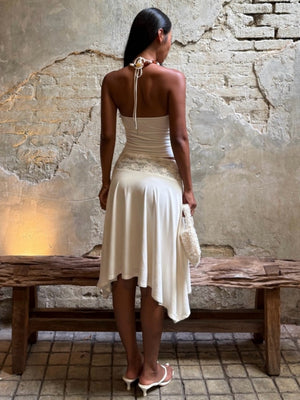 Lace-trimmed Open Back Solid Color 2-piece Sets