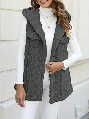 Three-dimensional Geometric Pattern Warm And Fashionable Plush Hooded Cardigan Mid-length Vest