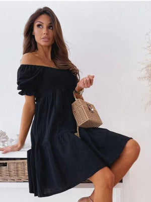 Loose-fit Hit Splicing Solid Color Mini&Short Dresses