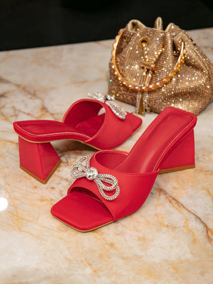 Diamond-embellished Bow High-heeled Sandals For Women