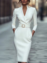 Temperament Waist Hip-hugging Long Sleeve Workplace Midi Dresses