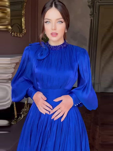 Balloon Sleeve Rhinestone-studded Waist Banquet Maxi Dresses