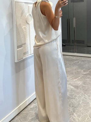 Swing Collar Sleeveless Top Straight-leg Trousers Set 2-piece Sets
