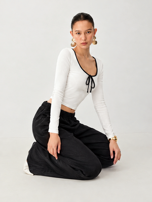 Sweet Tie-up Bow Patchwork T-shirt Pants Sports Leisure Set 2-piece Sets