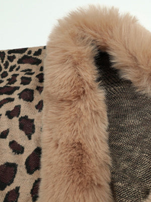 Leopard Print Shawl With Fur Collar Cloak Cardigans