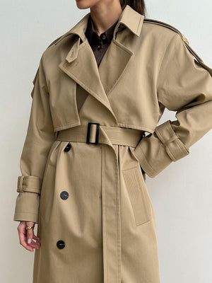 Pure Cotton Retro Loose Belted Trench Coat