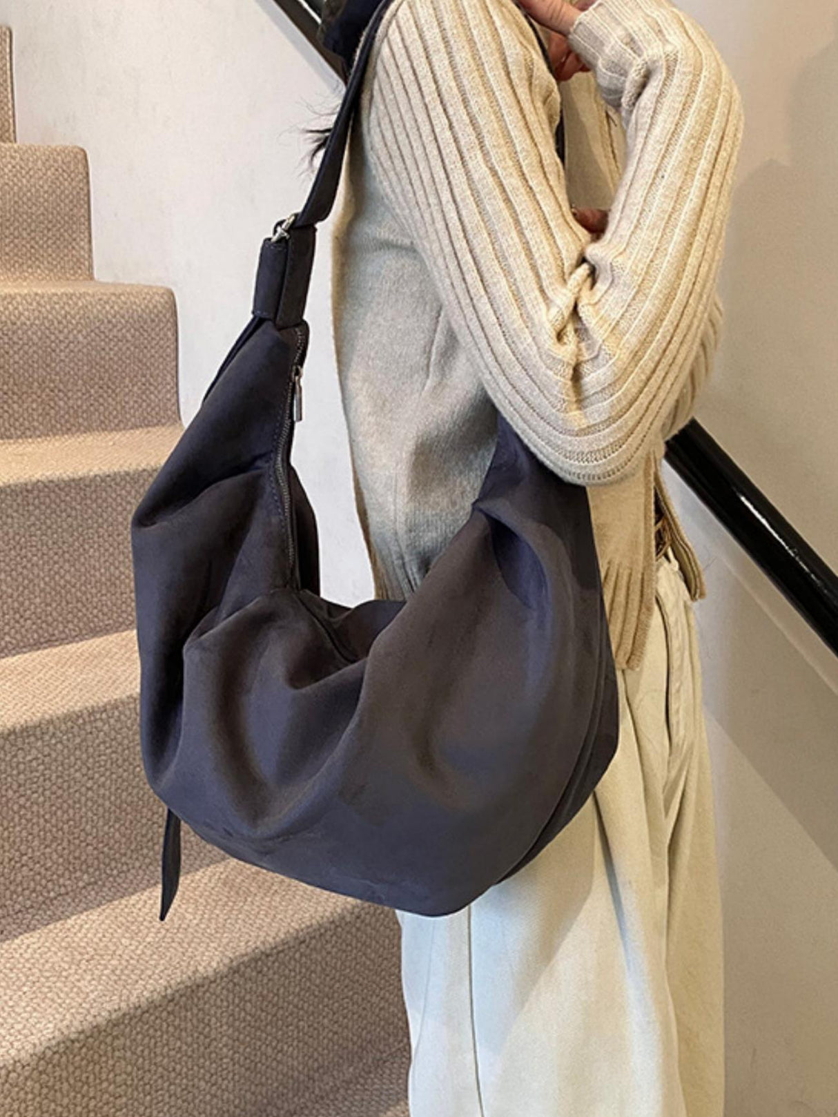 Sac bandoulière de travail en velours plissé à coupe décontractée