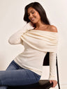 Wool Folded Off-shoulder Long-sleeved Sweater