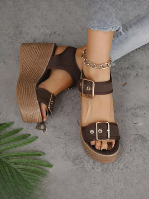 Metal Buckle Vacation Wedge Platform Sandals