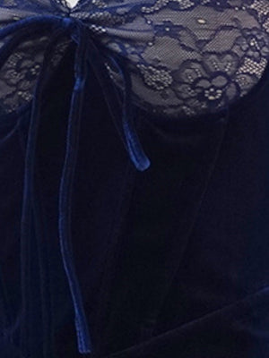 Velvet Lace High Slit Parties Maxi Dresses