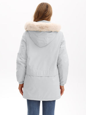 With Fur Collar Hooded For Warmth Drawstring Pocket Down Jacket