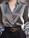 Stripes Single-breasted Slim-fit Satin Casual Shirts
