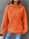 Waffle Drawstring Pocket Round Neck Long Sleeve Hoodie