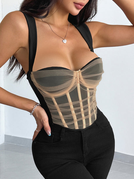 Mesh See-through Color Blocking Cotton Breast Bone Bra