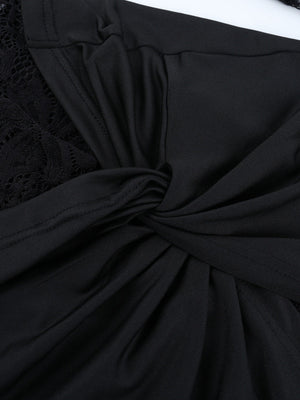 Lace Crew Neck Long Sleeve Ribbon Slim Fit Hip-hugging Mini&Short Dresses