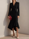 Suit Collar, Elegant, Fitted Waist, Bodycon, Fishtail Midi Dress