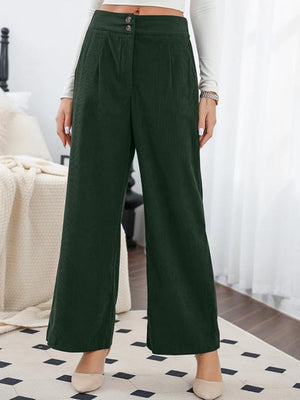 Basic Corduroy Double Buttons Stretch Leisure Straight-leg Trousers