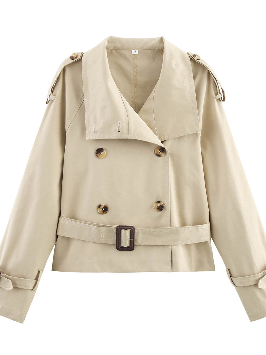 Belt Turtleneck Khaki Slim Fit Short Trench Coats