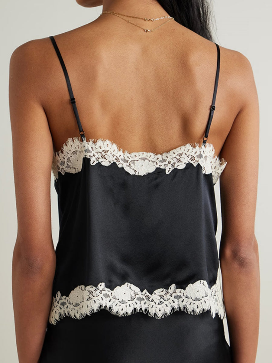 Lace Stitching Satin Camisoles Skirt 2-piece Sets