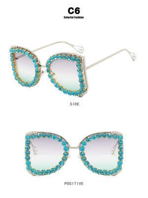 Rhinestone Full-rimmed Irregular Sunglasses