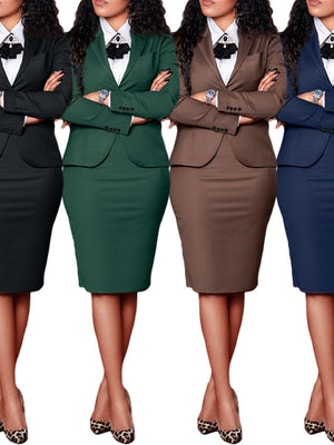 Profession Long-sleeved Suit Bodycon Dress Set 2-piece Sets