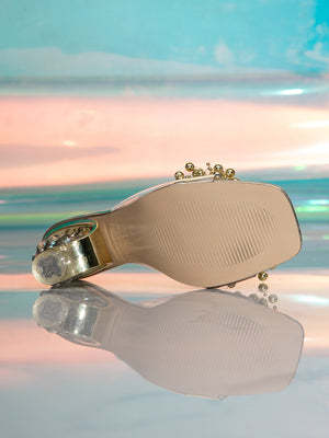 Beaded Flower Transparent High-Heeled Sandals
