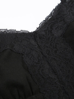 Deep V-neck Solid Color Lace Trim Split Camisole