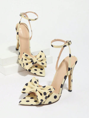 Sweet Color-blocked Polka Dot Bow High-heeled Sandals
