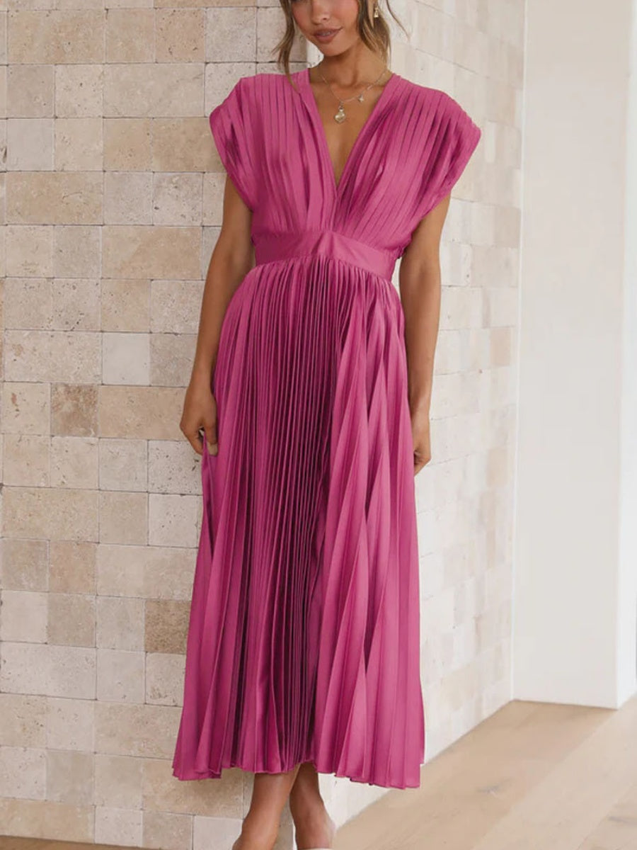 Solid Color V-neck Sleeveless Midi Dresses