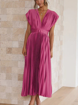 Solid Color V-neck Sleeveless Midi Dresses