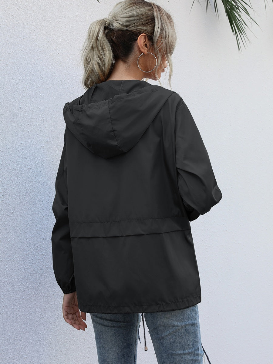 Hooded Zipper Outdoor Raincoat Coat Loose Windproof Long-sleeved Trench Coat