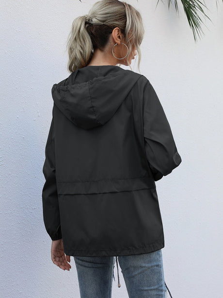 Hooded Zipper Outdoor Raincoat Coat Loose Windproof Long-sleeved Trench Coat