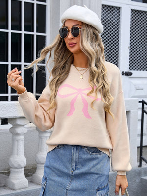 Strickpullover mit Schleife zum Valentinstag (Farbblockdesign)