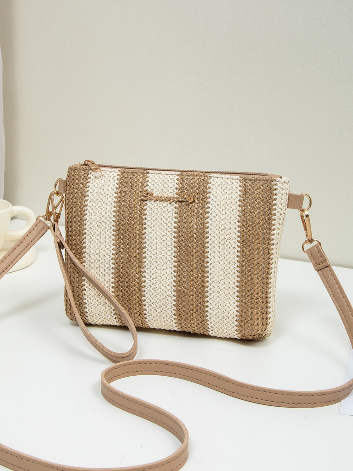Resort Striped Straw Crossbody Bag