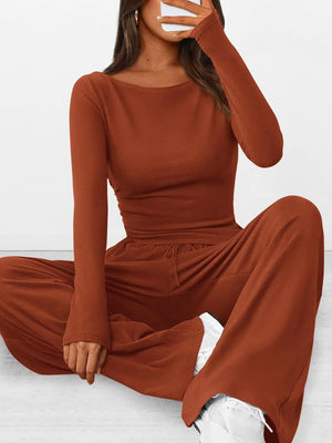 Liber Autumn Women's Lace up Solid Color 2-piece Sets