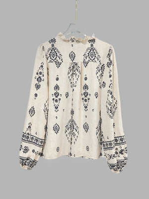 Geometric Print V-neck Long-sleeved Shirt