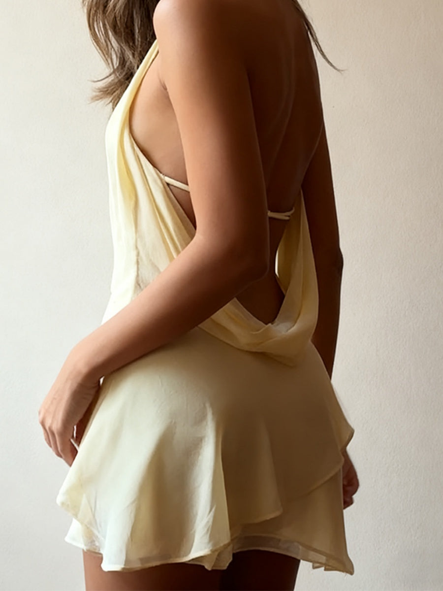 Swing Collar Chiffon Halter Reunion Mini&Short Dresses