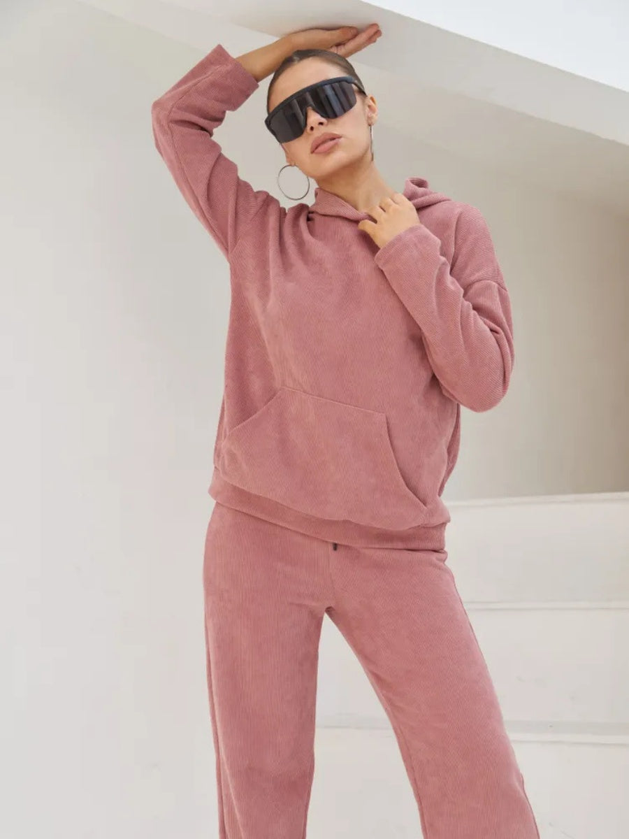 Liber Autumn women's hooded solid color sweatshirt long sleeve two-piece suit