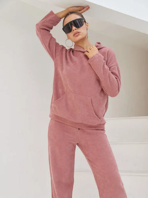 Liber Autumn women's hooded solid color sweatshirt long sleeve two-piece suit