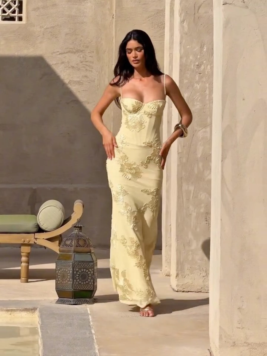 Bandage Big Backless Tight Fit Hip-hugging Jacquard Maxi Dresses