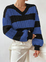 Stripes V-neck Color Matching Knitted Sweater