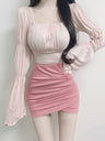 Slimming Pleated High-waisted Pencil Skirt
