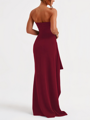 One-shoulder Collar Tube Top Sexy Backless High Fork Maxi Dresses