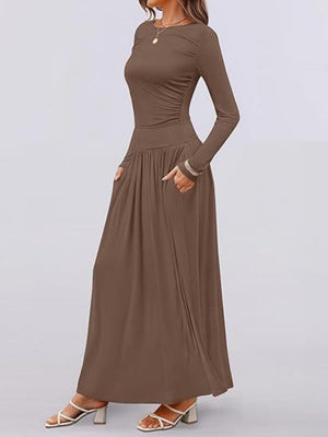 Liber Spring Women's Pocket Solid Color Maxi Dresses