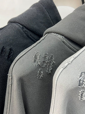 Hooded Loose Washing Water Old Solid Color Leisure Sweatshirts&Hoodies Set