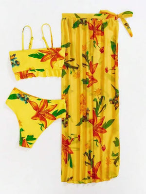 Floral Print Vacation Bikini Three-Piece Set